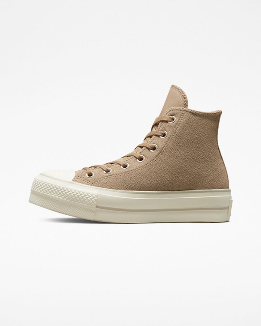 Women's Converse Chuck Taylor All Star Lift Suede High Top Platform Shoes Khaki | AU 936CET